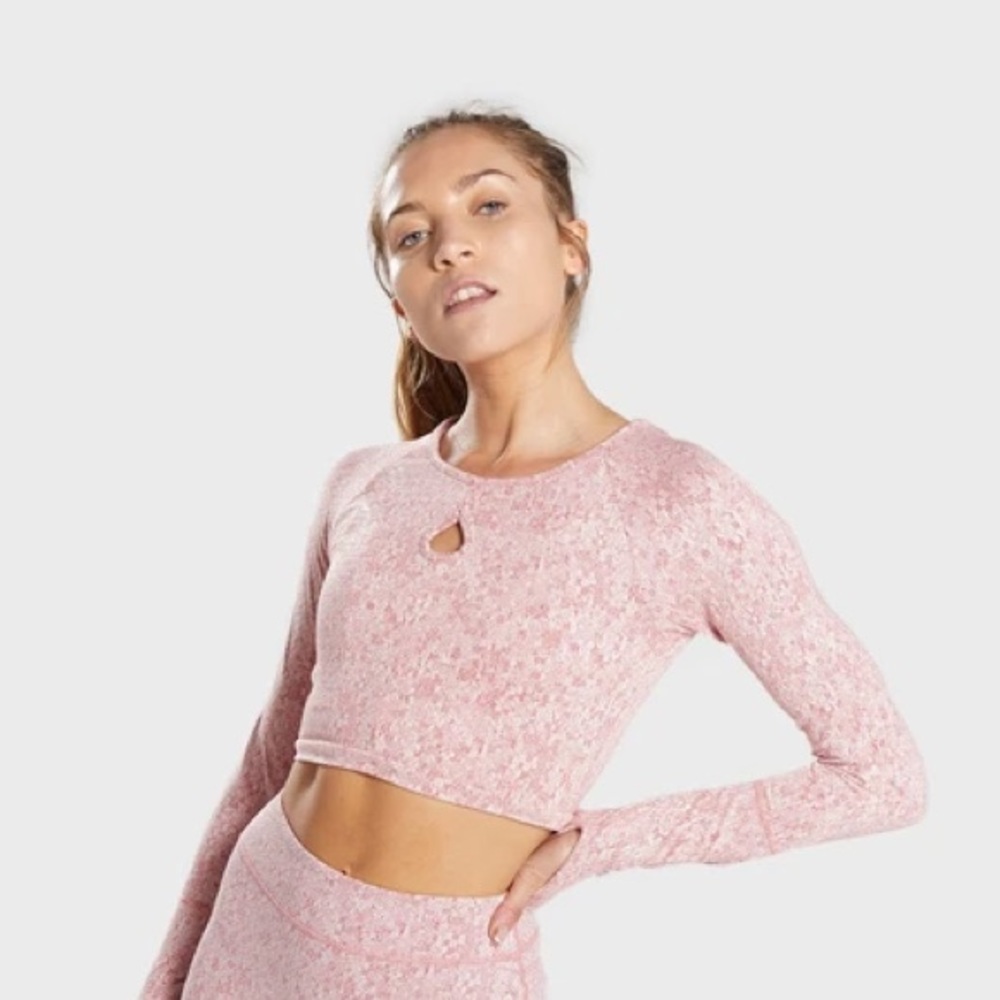 Gymshark Fleur Texture Long Sleeve Crop Top